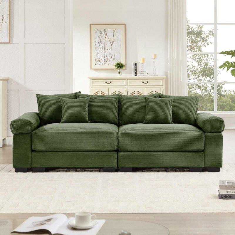 Krem Fitilli Kadife Modüler Geniş Kolçaklı Derin Oturumlu Bohem Koltuk - 234 cm - 284372