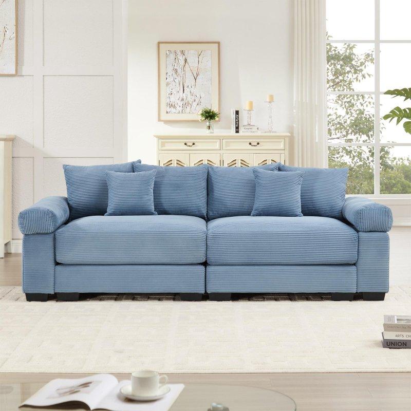 Krem Fitilli Kadife Modüler Geniş Kolçaklı Derin Oturumlu Bohem Koltuk - 234 cm - 284372
