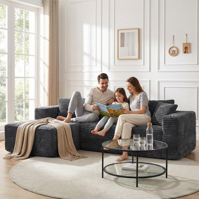 Krem Fitilli Kumaş Bardaklıklı Modüler Bohem Koltuk - 260 cm - 291842
