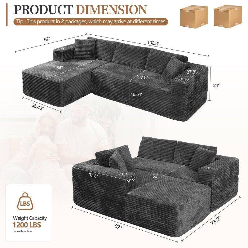 Krem Fitilli Kumaş Bardaklıklı Modüler Bohem Koltuk - 260 cm - 291842