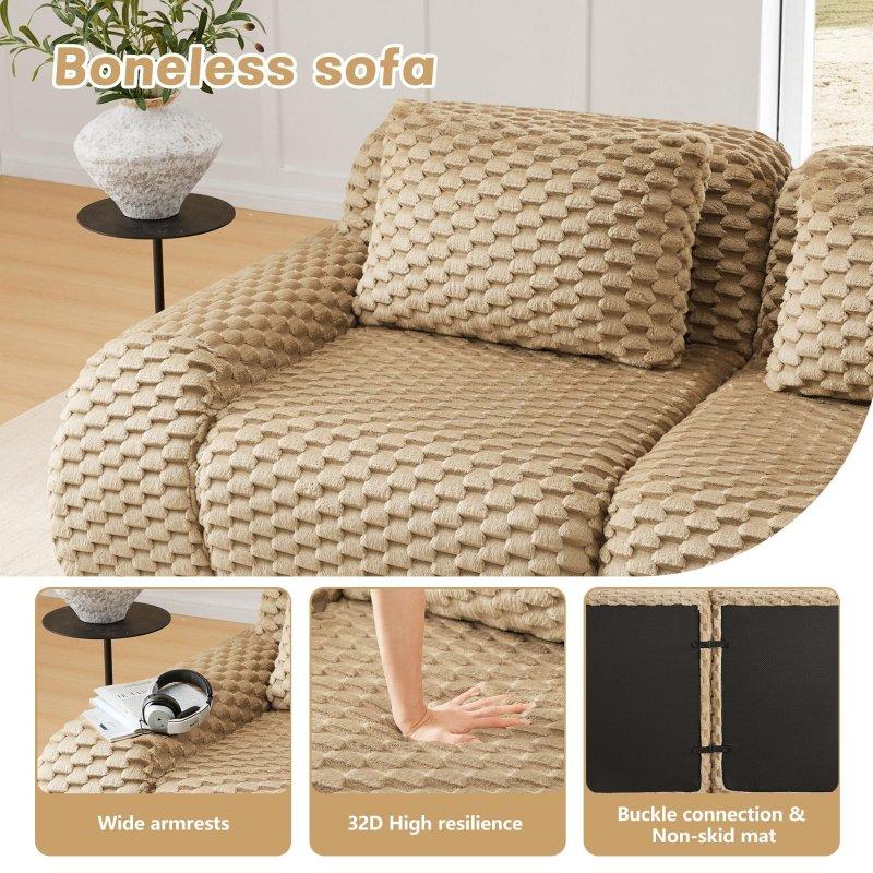 Krem Flanel Kumaş Modüler Derin Oturumlu 3 Kişilik Bohem Koltuk - 290 cm - 283130