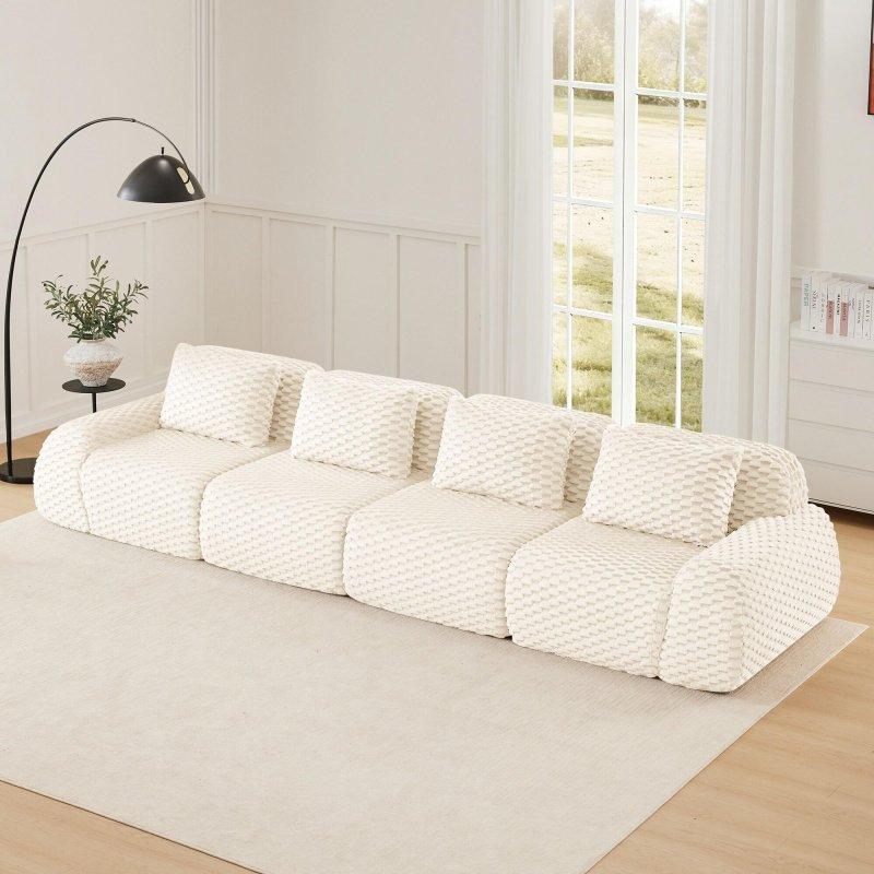 Krem Flanel Kumaş Modüler Kuş Tüyü Dolgulu Kapitoneli Bohem Koltuk - 291 cm - 284807