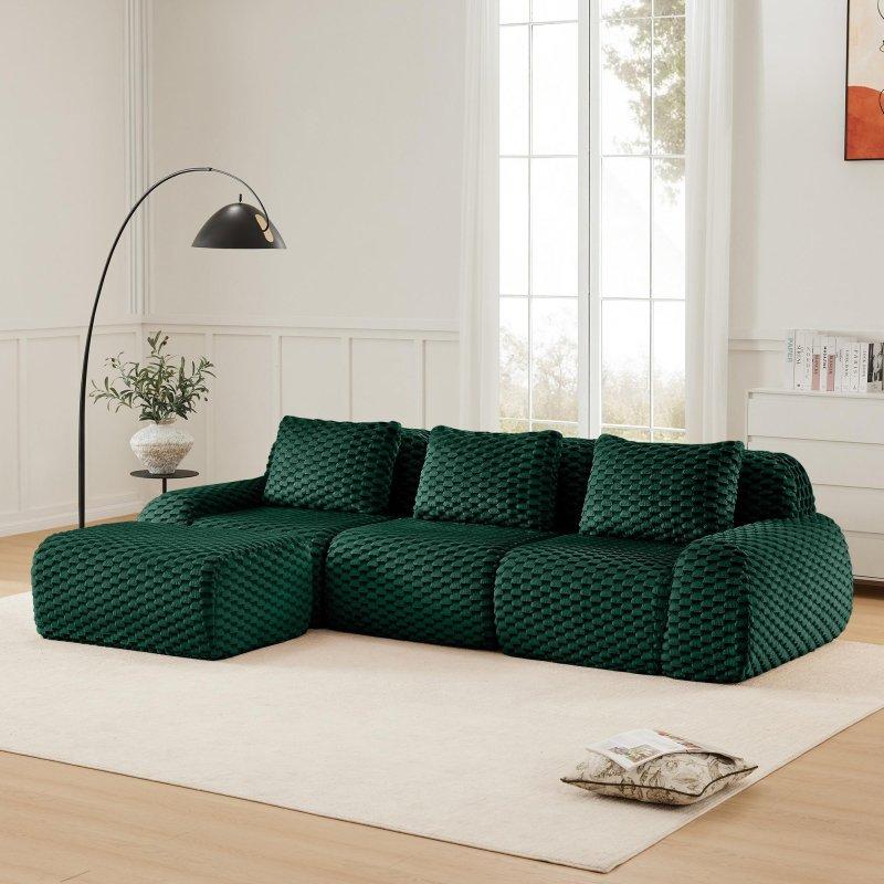 Krem Flanel Kumaş Modüler Puflu Derin Oturumlu Bohem Koltuk - 290 cm - 290663