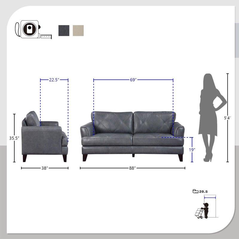 Krem Gri Deri Ahşap Çıkarılabilir Minderli 3 Kişilik Bohem Koltuk - 224 cm - 293763