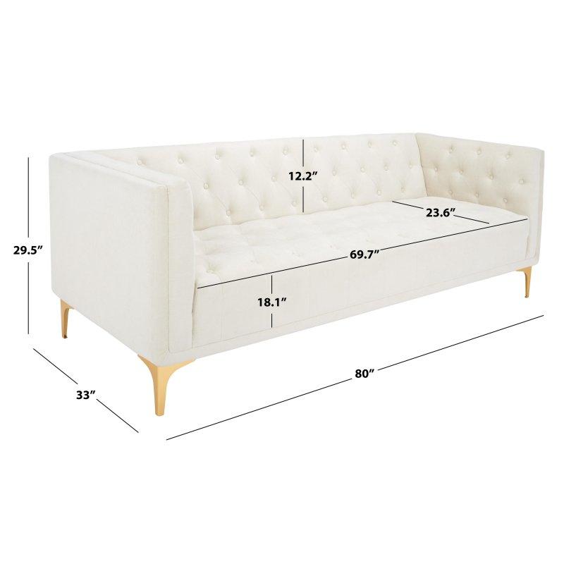 Krem Kadife Kapitoneli Gold Metal Ayaklı 3 Kişilik Bohem Koltuk - 204x84 cm - 288003