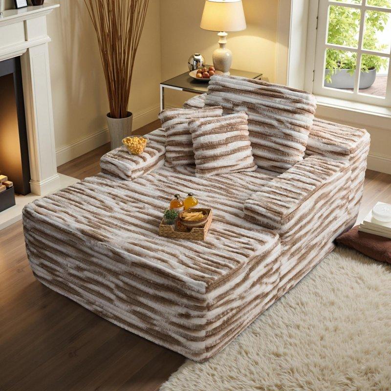Krem Kadife Kumaş Modüler Yastık Sırtlı Bohem Koltuk - 123x170 cm - 294610