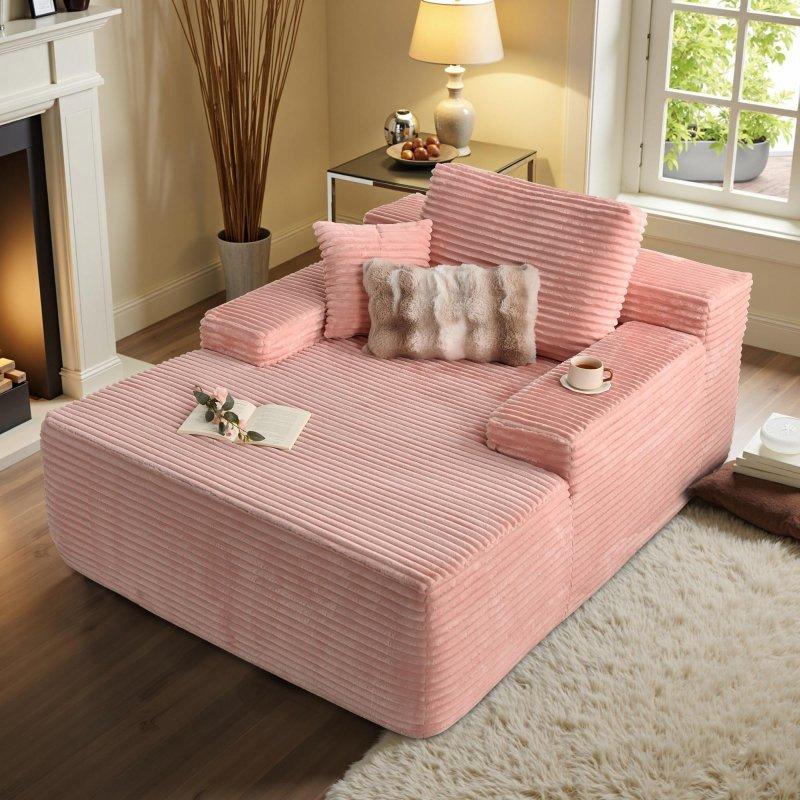 Krem Kadife Kumaş Modüler Yastık Sırtlı Bohem Koltuk - 123x170 cm - 294610