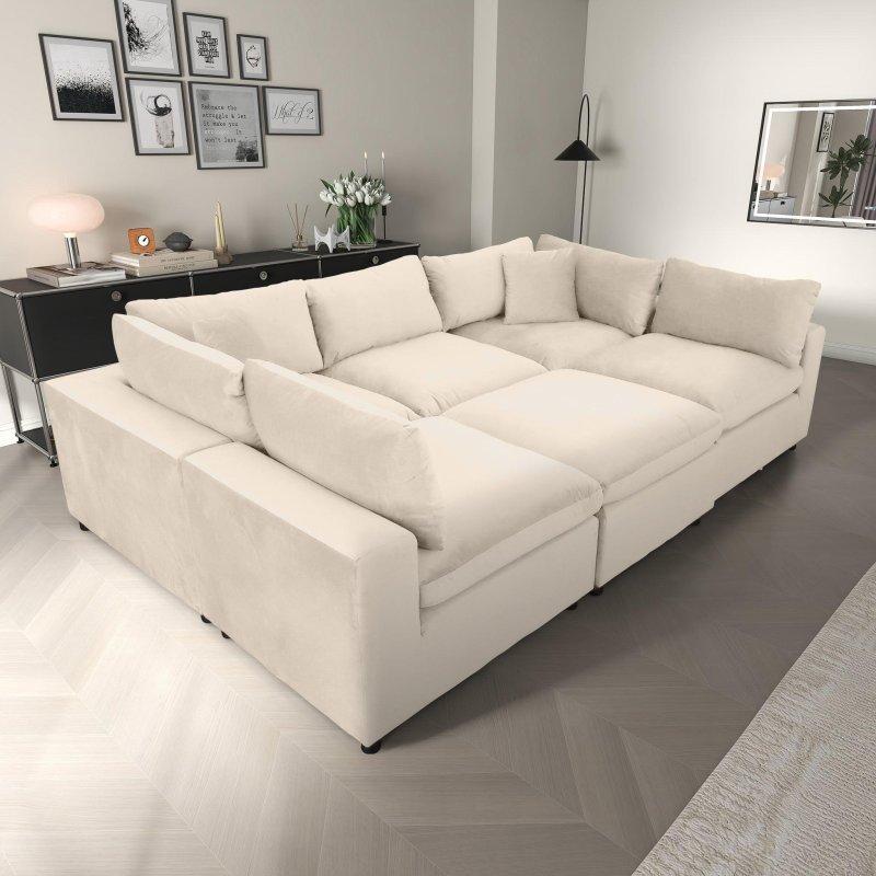 Krem Kadife Modüler 6 Kişilik Köşe Koltuk - 286x184 cm - 257759