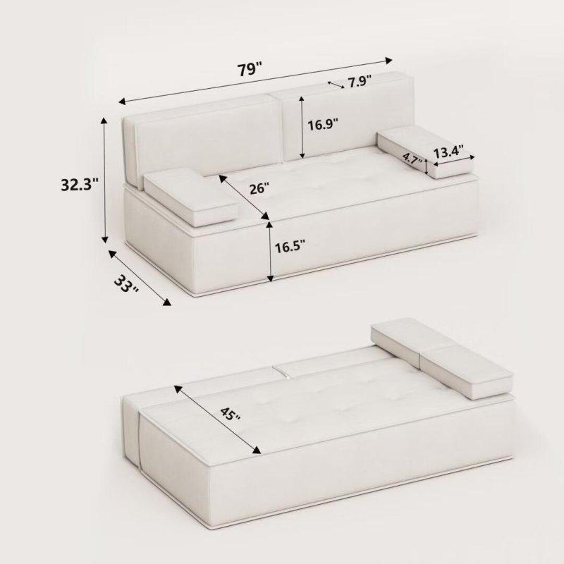 Krem Kadife Modüler Yataklı Bohem Koltuk - 201 cm - 287566