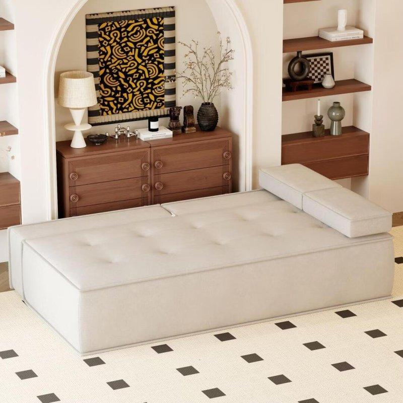 Krem Kadife Modüler Yataklı Bohem Koltuk - 201 cm - 287566