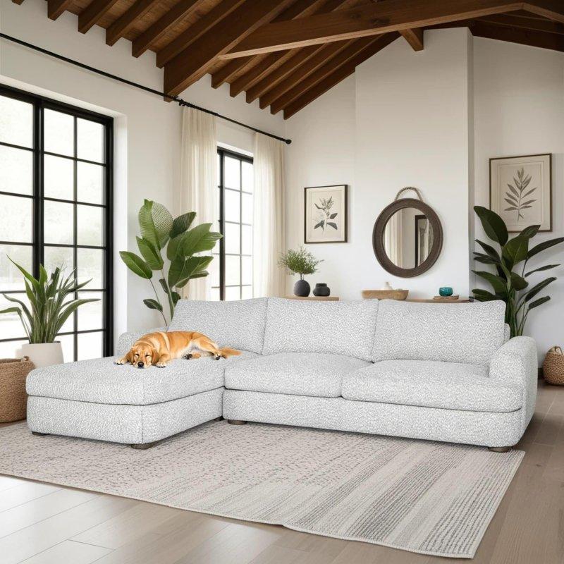 Krem Kauçuk Ağacı Yastık Sırtlı Köşe Bohem Koltuk - 313 cm - 280059