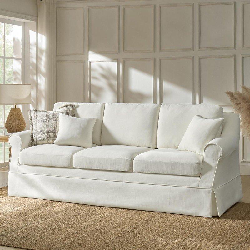 Krem Keten Kumaş Çıkarılabilir Kılıflı Masif Ahşap Ayaklı Bohem Koltuk - 224 cm - 280800