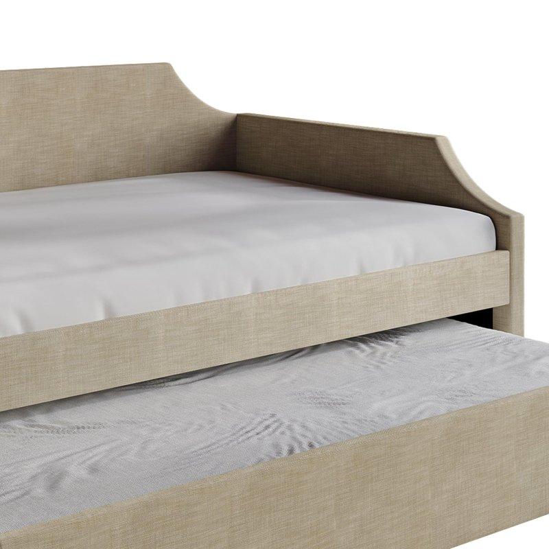 Krem Keten Kumaş Döşemeli Yavru Yataklı Daybed Karyola - 108x209 cm - 330405