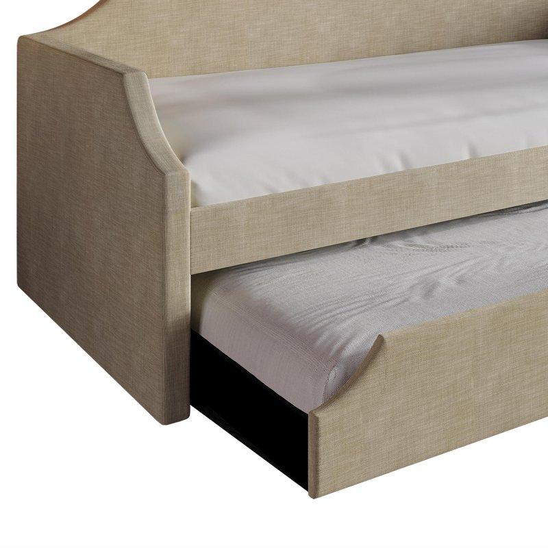 Krem Keten Kumaş Döşemeli Yavru Yataklı Daybed Karyola - 108x209 cm - 330405