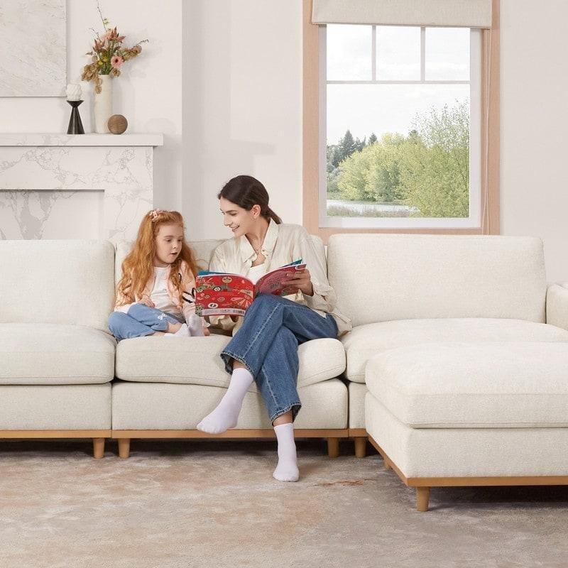 Krem Keten Kumaş Modüler Puflu Yönü Değiştirilebilir Köşe Koltuk - 259572