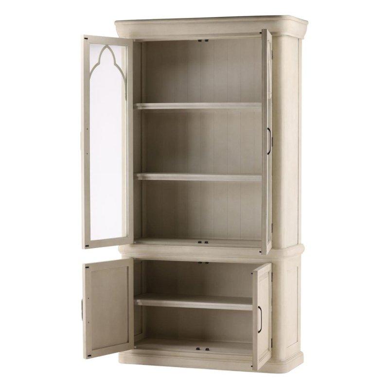Krem Masif Kızılağaç Cam Kapaklı Fransız Kır Tarzı Kitaplık - 127x239 cm - 314388