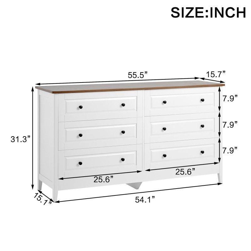 Krem MDF 6 Çekmeceli Metal Kulplu Şifonyer - 141x40x81 cm - 311247
