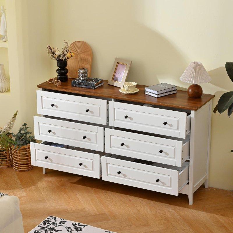 Krem MDF 6 Çekmeceli Metal Kulplu Şifonyer - 141x40x81 cm - 311247