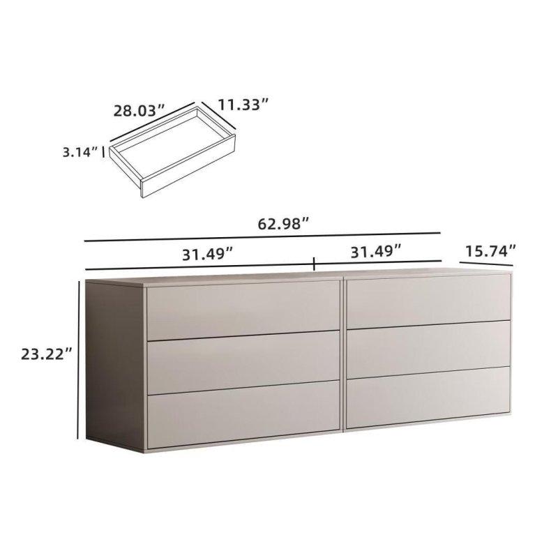 Krem MDF 6 Çekmeceli Yatay Tasarım Şifonyer - 160 cm - 298387
