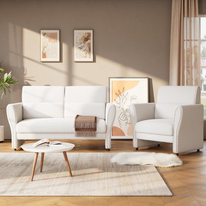 Krem MDF Bukle Kumaş Yuvarlak Kolçaklı Bohem Koltuk - 145 cm - 282350 Krem MDF Bukle Kumaş Yuvarlak Kolçaklı Bohem Koltuk - 145 cm - 282350