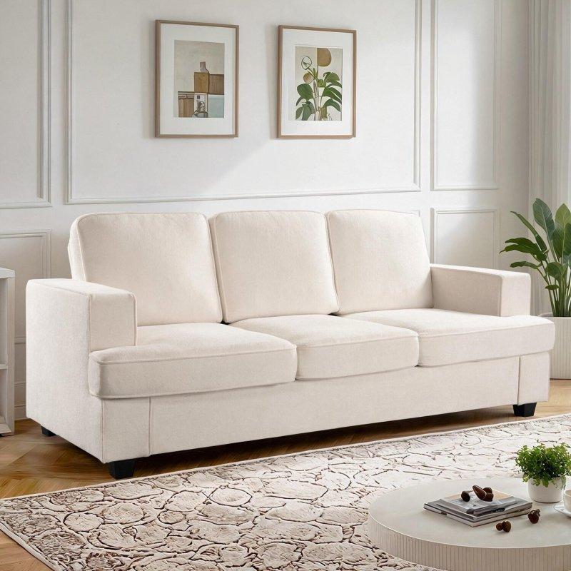 Krem MDF Kadife 3 Kişilik Minderli Sırt Bohem Koltuk - 214x92 cm - 289983