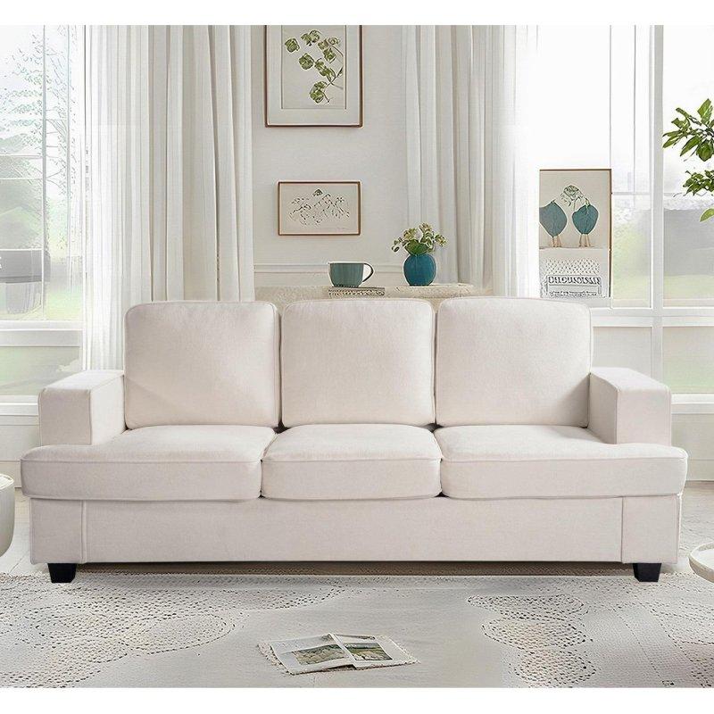 Krem MDF Kadife 3 Kişilik Minderli Sırt Bohem Koltuk - 214x92 cm - 289983