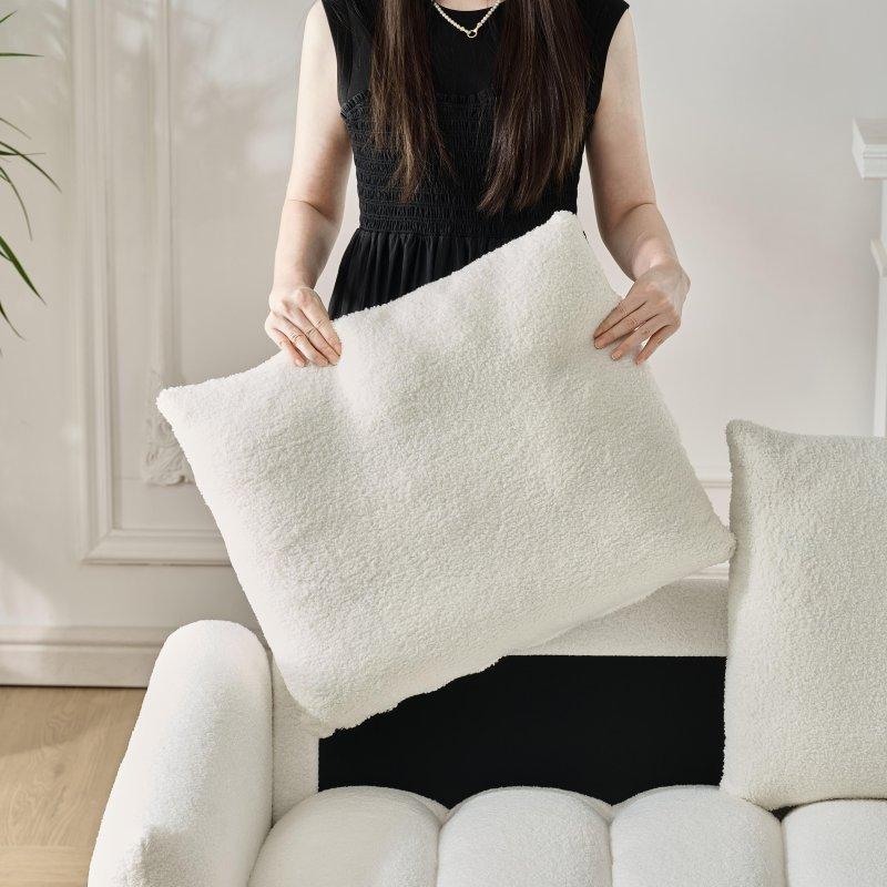 Krem MDF Teddy Kumaş Yastık Sırtlı 3 Kişilik Bohem Koltuk - 199x79x92 cm - 293312