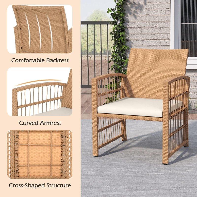 Krem Minderli Doğal Rattan 5 Parça Çok Amaçlı Puflu Bahçe Takımı - 270790