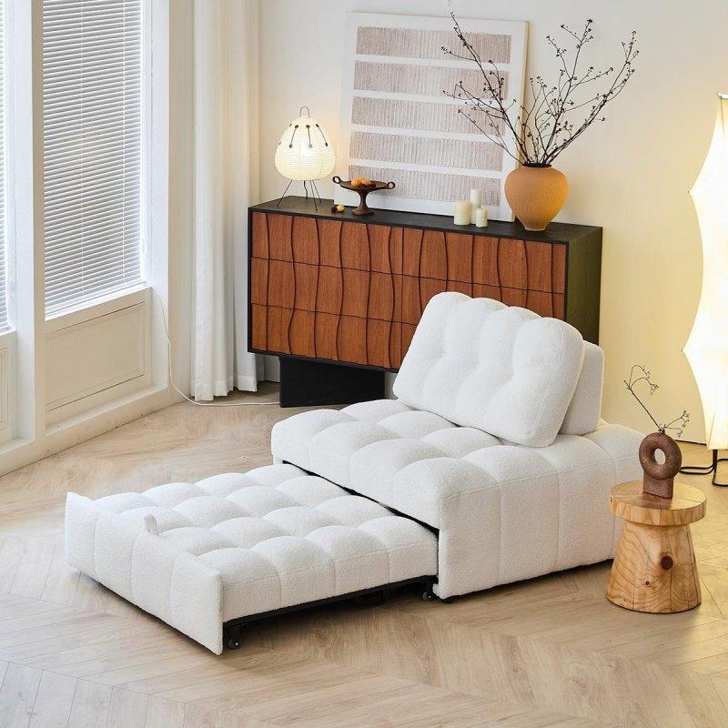 Krem Pamuklu Teddy Kumaş Yataklı Ayarlanabilir Sırtlıklı Köşe Koltuk - 90x113 cm - 258389