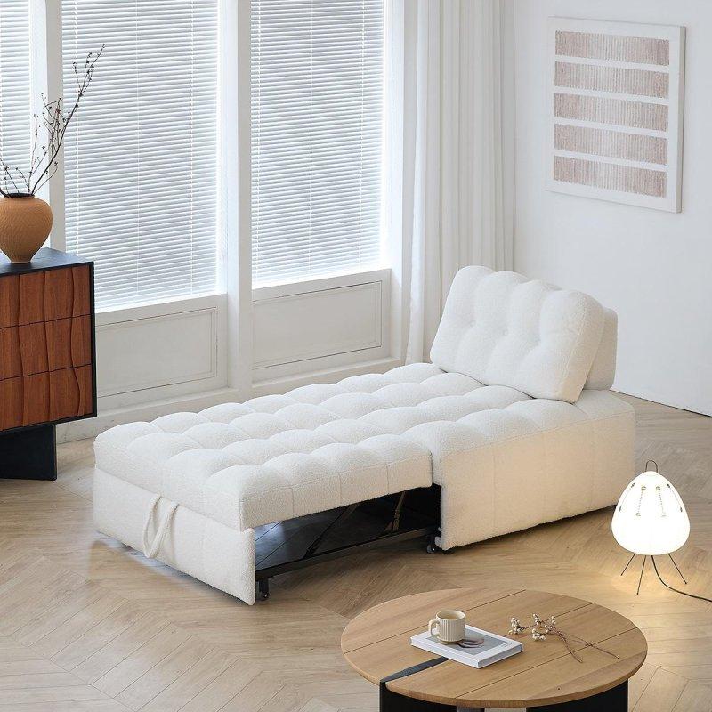 Krem Pamuklu Teddy Kumaş Yataklı Ayarlanabilir Sırtlıklı Köşe Koltuk - 90x113 cm - 258389