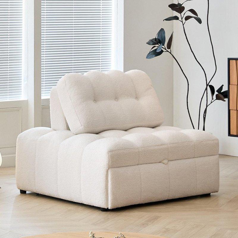 Krem Pamuklu Teddy Kumaş Yataklı Ayarlanabilir Sırtlıklı Köşe Koltuk - 90x113 cm - 258389