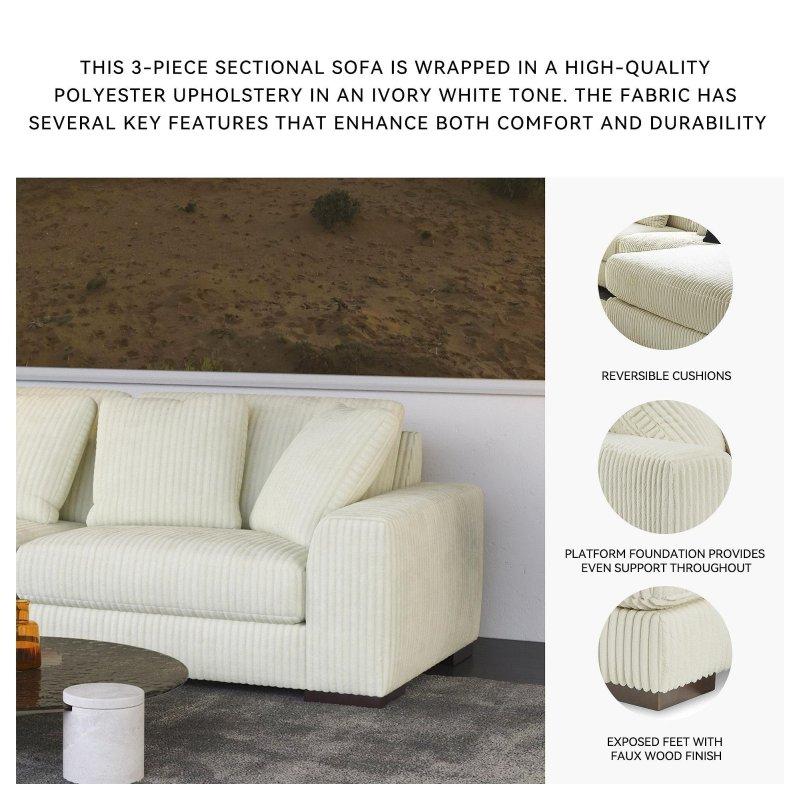 Krem Polyester 3 Parçalı Yastıklı Bohem Koltuk Takımı - 348x110x97 cm - 283323