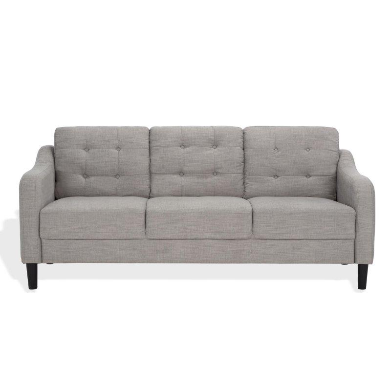 Krem Polyester Kumaş Masif Ahşap Kapitoneli Sırtlı 3 Kişilik Bohem Koltuk - 196x82x87 cm - 280545