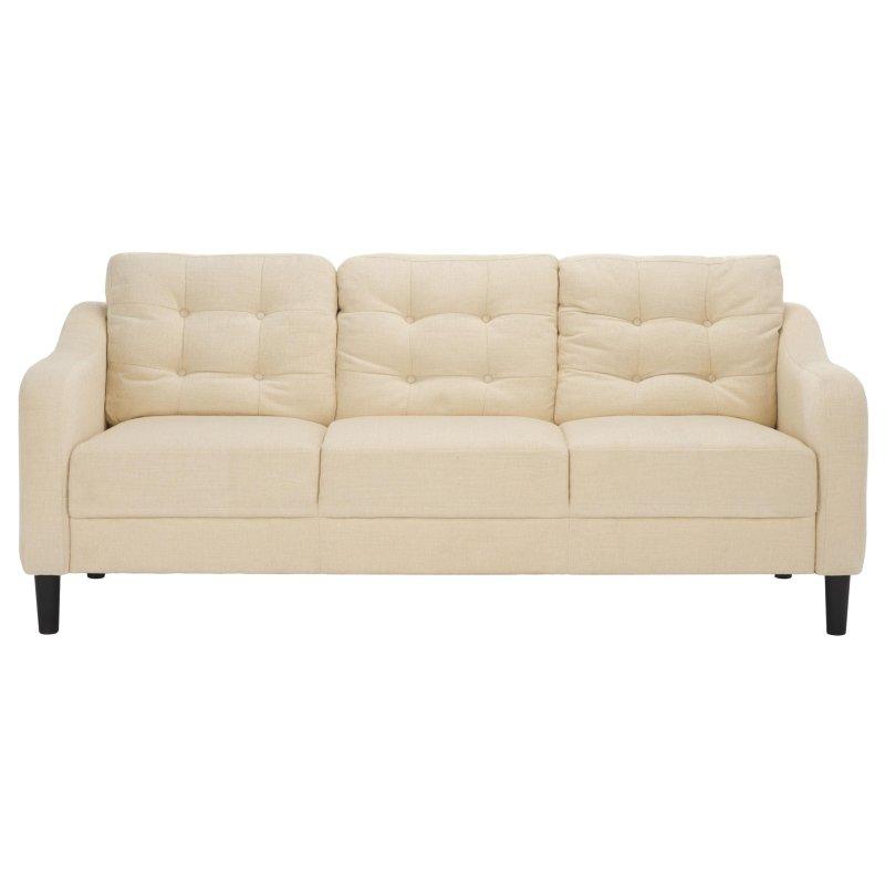 Krem Polyester Kumaş Masif Ahşap Kapitoneli Sırtlı 3 Kişilik Bohem Koltuk - 196x82x87 cm - 280545