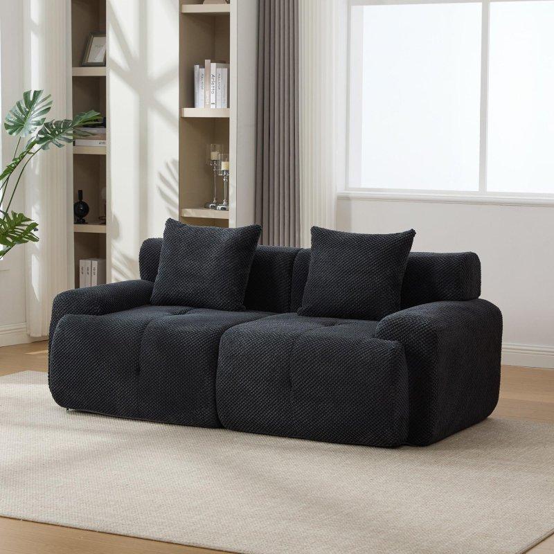 Krem Polyester Kumaş Modüler Kapitoneli 2 Kişilik Bohem Koltuk - 186x93x79 cm - 282039