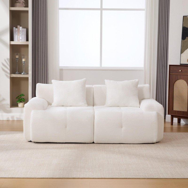 Krem Polyester Kumaş Modüler Kapitoneli 2 Kişilik Bohem Koltuk - 186x93x79 cm - 282039