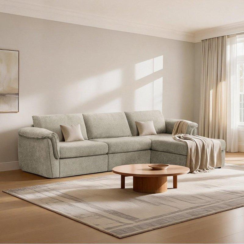 Krem Polyester Kumaş Modüler Modern Köşe Koltuk - 258848