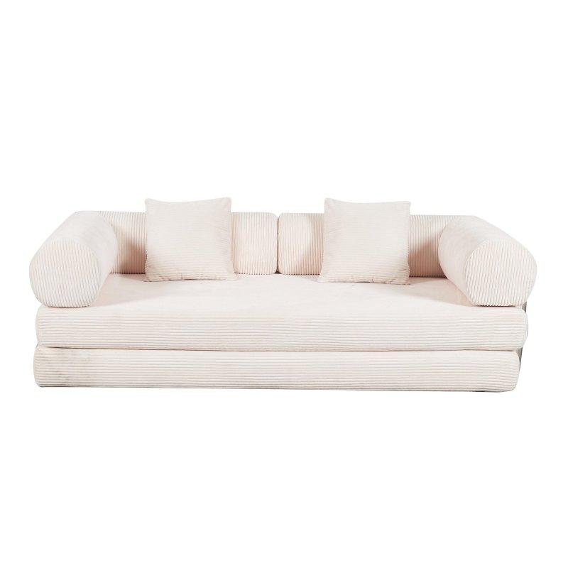 Krem Polyester Kumaş Yataklı Katlanır Yüksek Ayaklı 2 Yastıklı Bohem Koltuk - 200x100x65 cm - 284581