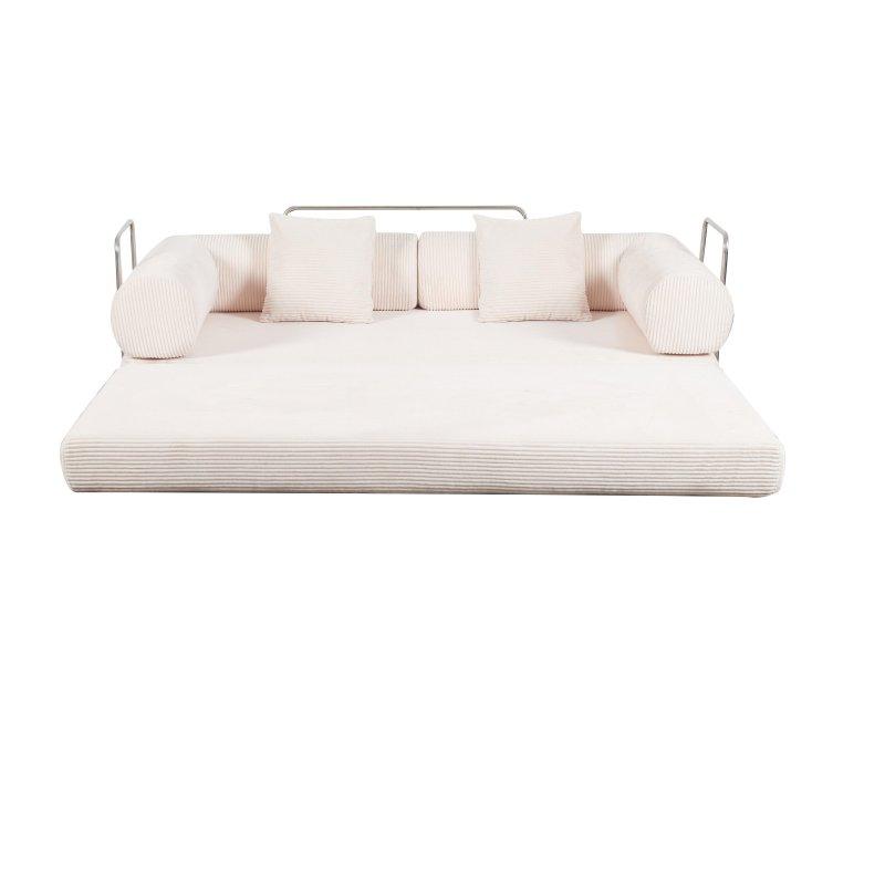 Krem Polyester Kumaş Yataklı Katlanır Yüksek Ayaklı 2 Yastıklı Bohem Koltuk - 200x100x65 cm - 284581