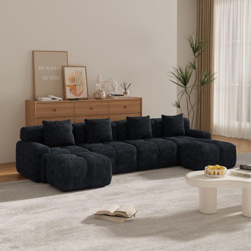Krem Polyester Modüler Yataklı U Şekilli 6 Parçalı Bohem Koltuk - 344x163 cm - 282467