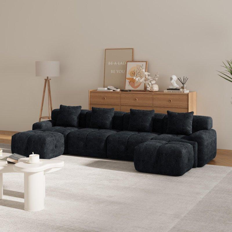 Krem Polyester Modüler Yataklı U Şekilli 6 Parçalı Bohem Koltuk - 344x163 cm - 282467