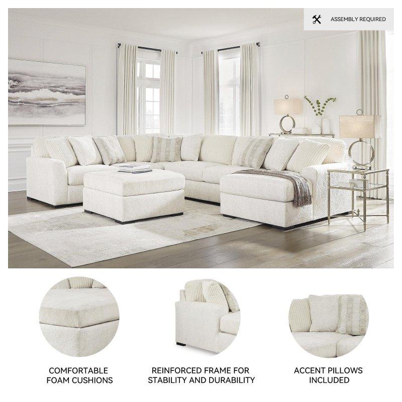 Krem Polyester U Şekilli Şezlonglu Köşe Koltuk - 387x270 cm - 256957