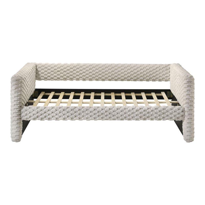 Krem Rengi Kumaş Döşemeli Ahşap Yavru Yataklı Daybed Karyola - 229x110 cm - 329996