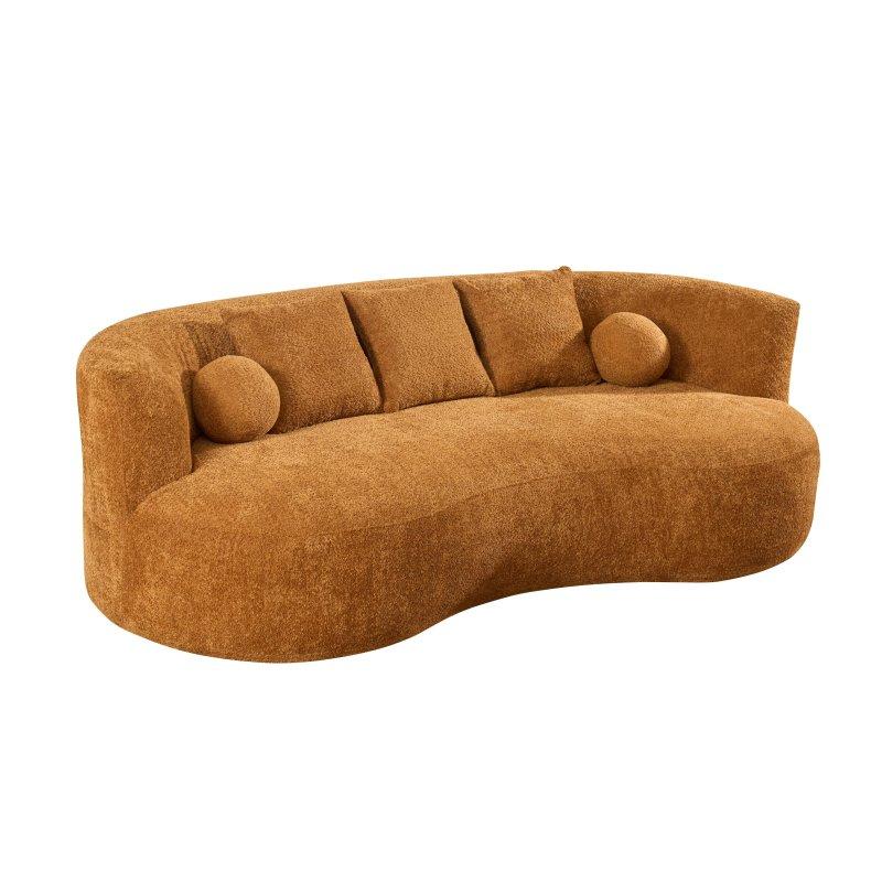 Krem Rengi Kumaş Döşemeli Kavisli Tasarım 3 Kişilik Bohem Koltuk - 229x115x68 cm - 287926