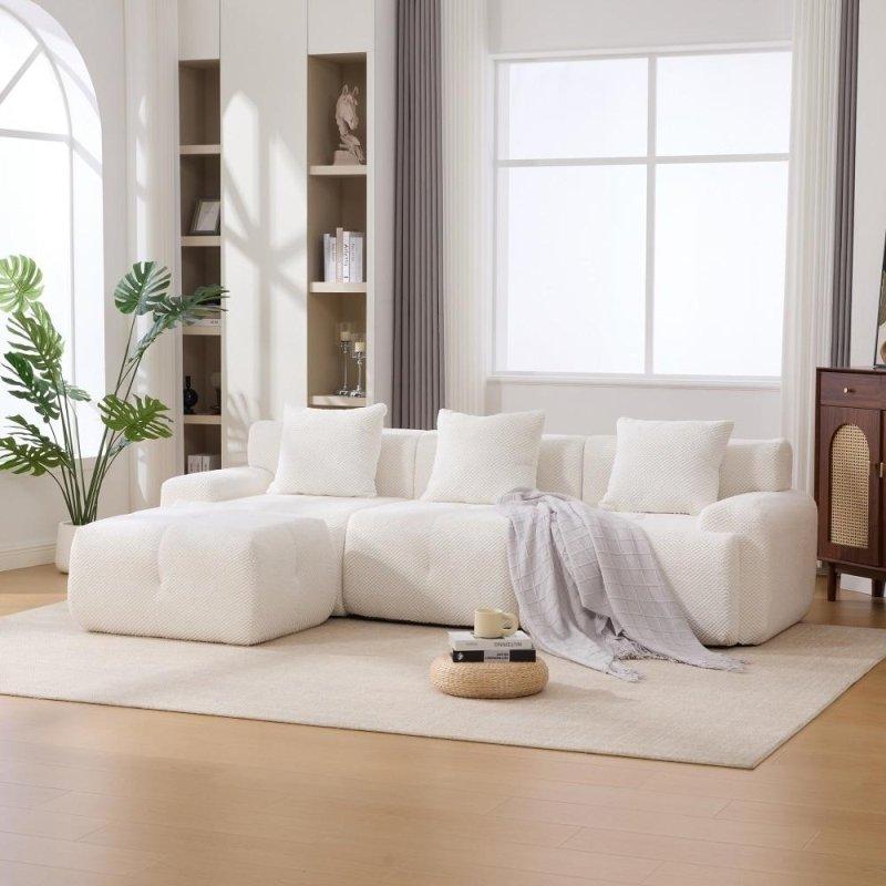Krem Rengi Polyester Kumaş Modüler Puf Dahil Köşe Koltuk - 265x163 cm - 258980 Krem Rengi Polyester Kumaş Modüler Puf Dahil Köşe Koltuk - 265x163 cm - 258980