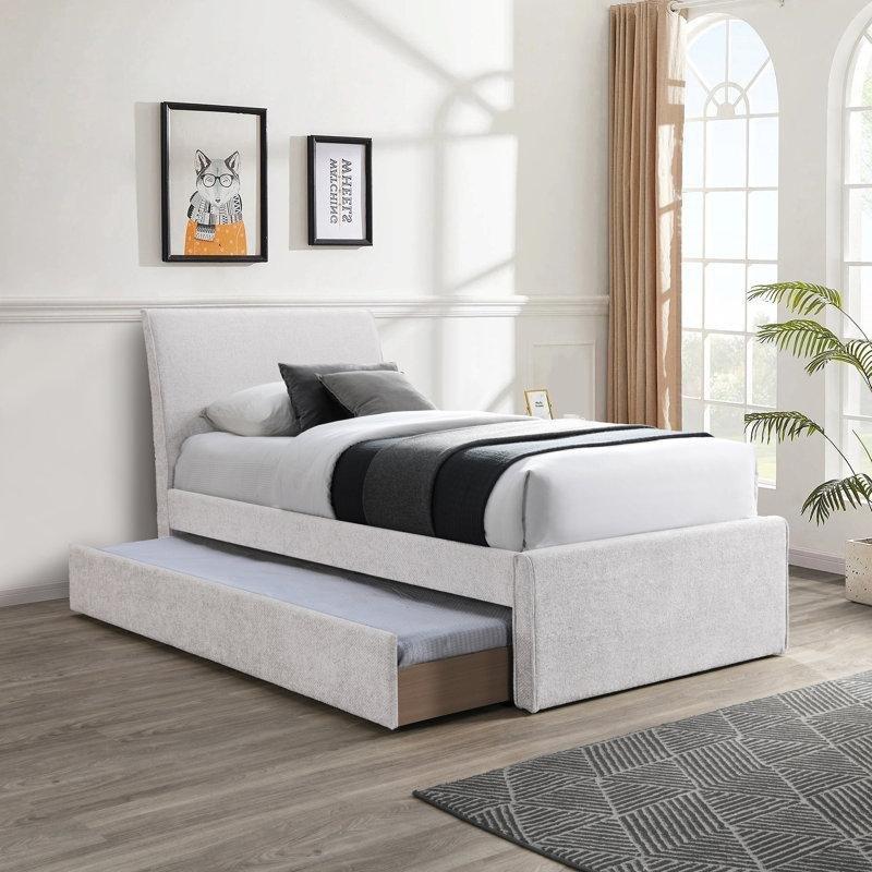 Krem Şönil Kumaş Çekmeceli Tekerlekli Yavru Yataklı Karyola - 105x216 cm - 329030