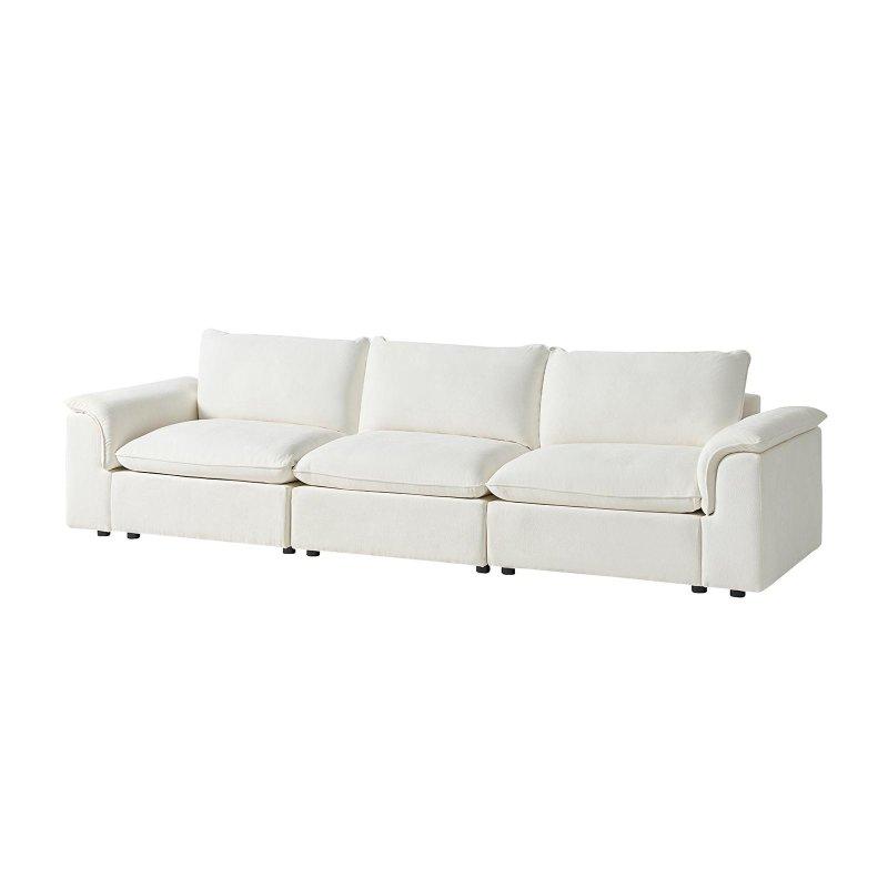 Krem Şönil Kumaş Kaz Tüyü Dolgulu Modüler Yıkanabilir Kılıflı Bohem Koltuk - 310 cm - 294298
