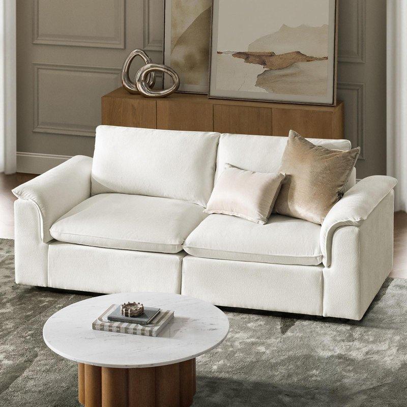 Krem Şönil Kumaş Kuş Tüyü Dolgulu Modüler Yıkanabilir Kılıflı Bohem Koltuk - 224 cm - 283395