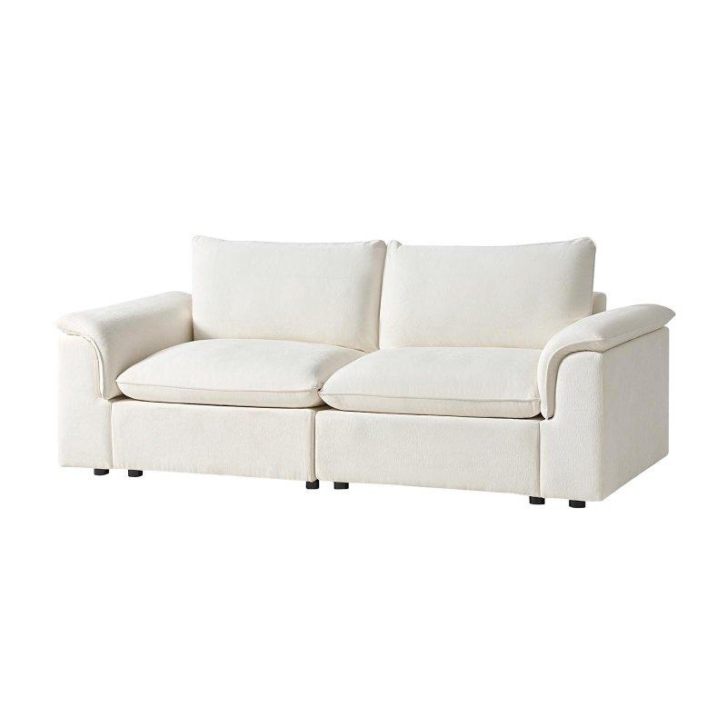 Krem Şönil Kumaş Kuş Tüyü Dolgulu Modüler Yıkanabilir Kılıflı Bohem Koltuk - 224 cm - 283395
