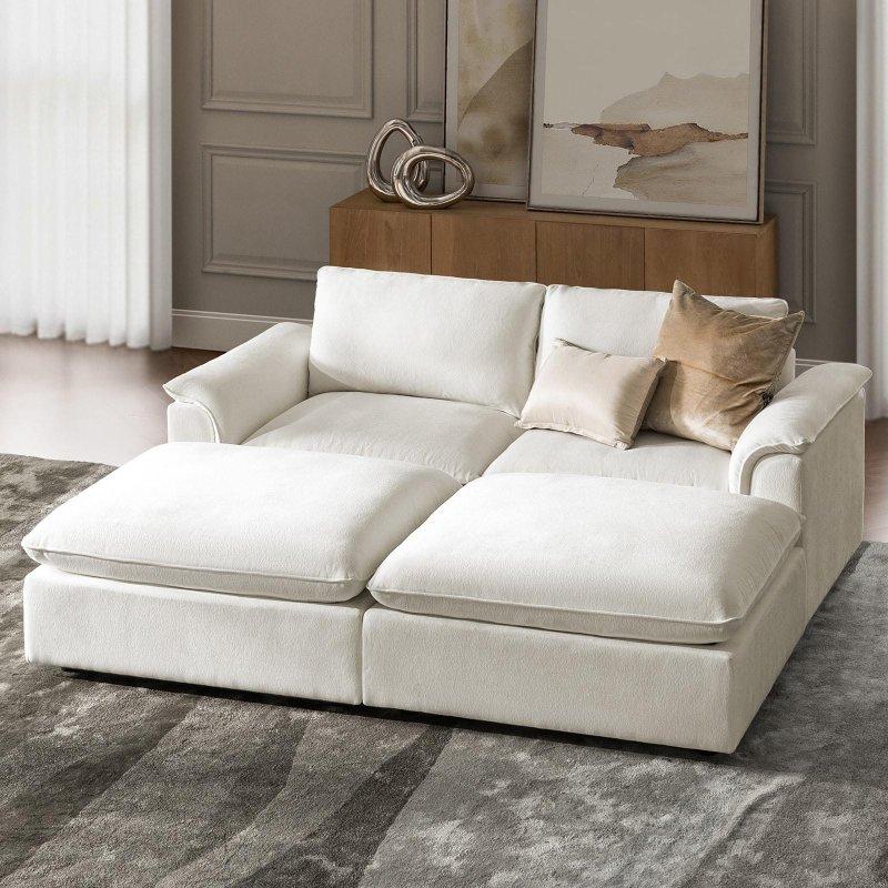 Krem Şönil Kumaş Modüler Yıkanabilir Kılıflı Bohem Koltuk - 224x186 cm - 289829